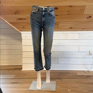 7 For All Mankind Distressed Blue Cropped Jeans